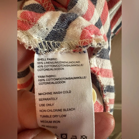 ISABELLA SINCLAIR Anthropologie S Boho Coast LINEN Candy Stripe Hankie Hem CLEAN - Picture 8 of 11